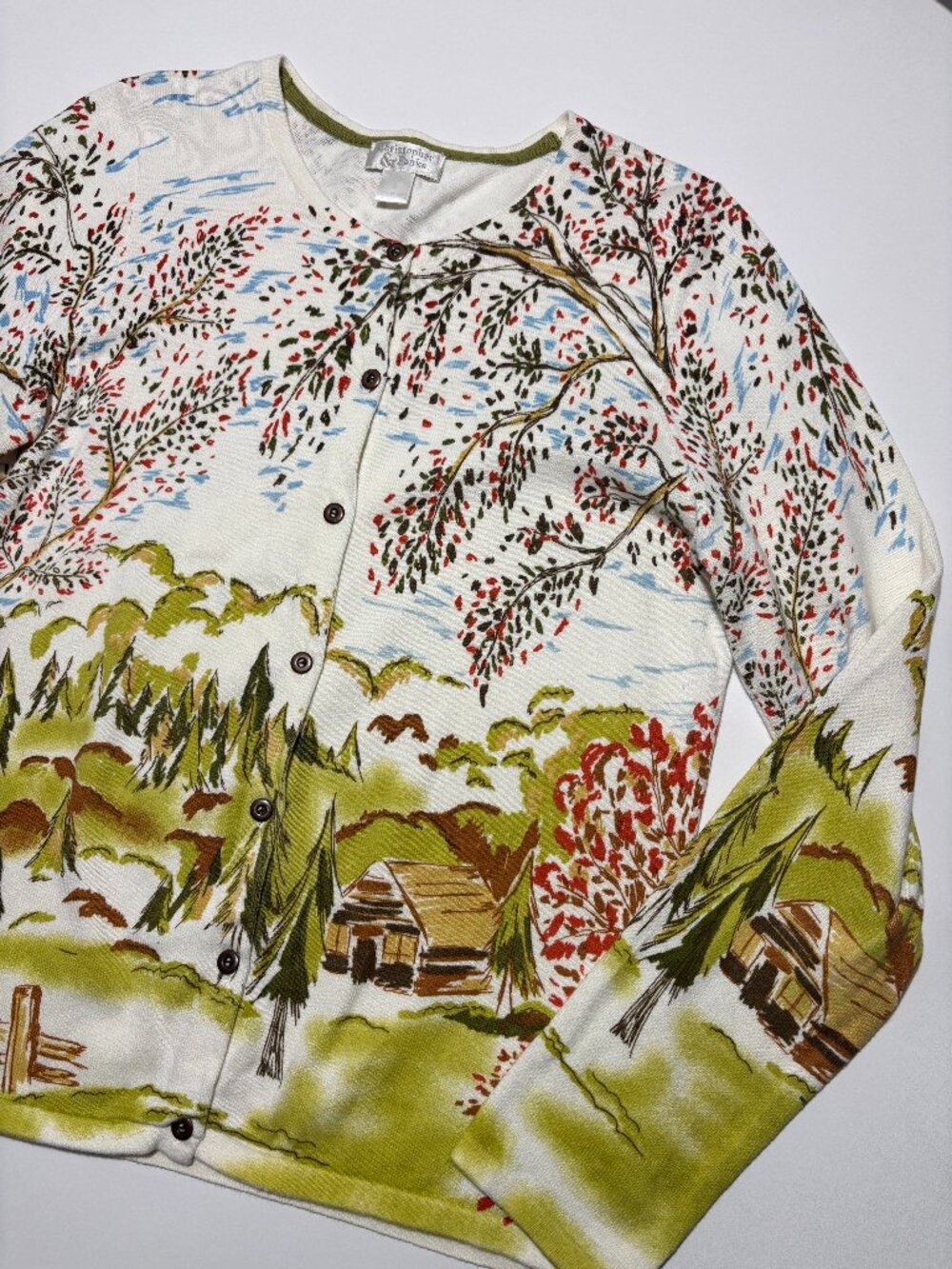 Christopher & Banks White Green Red Brown & Blue Rustic Cottage Cabin Cotton Car